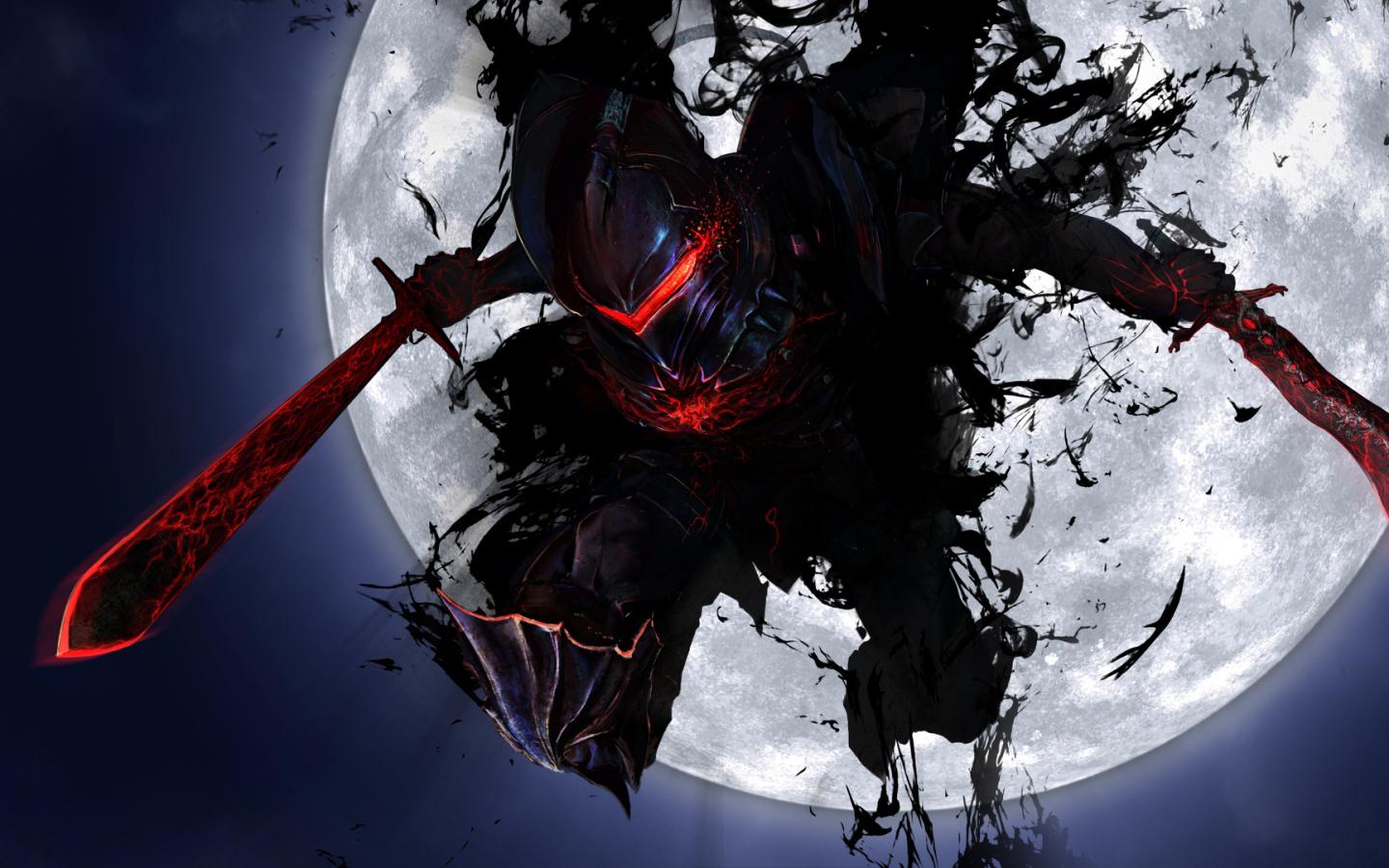 1440x900 Fire Ninja against the backdrop of the moon, anime night stay Desktop wallpaper 1440x900