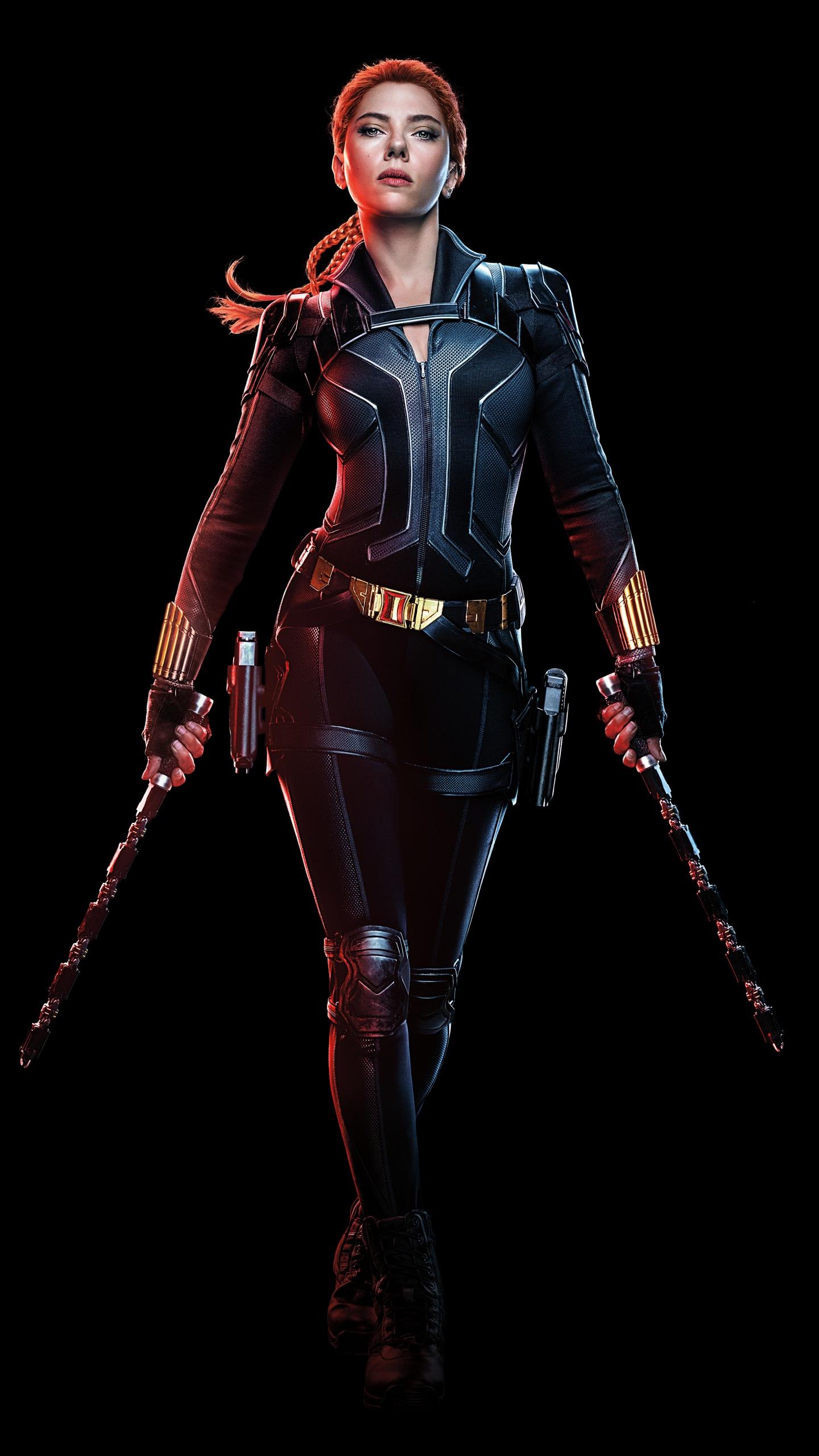1440x2560 Black Widow Wallpaper 4K, Scarlett Johansson, Black Background, Black Dark