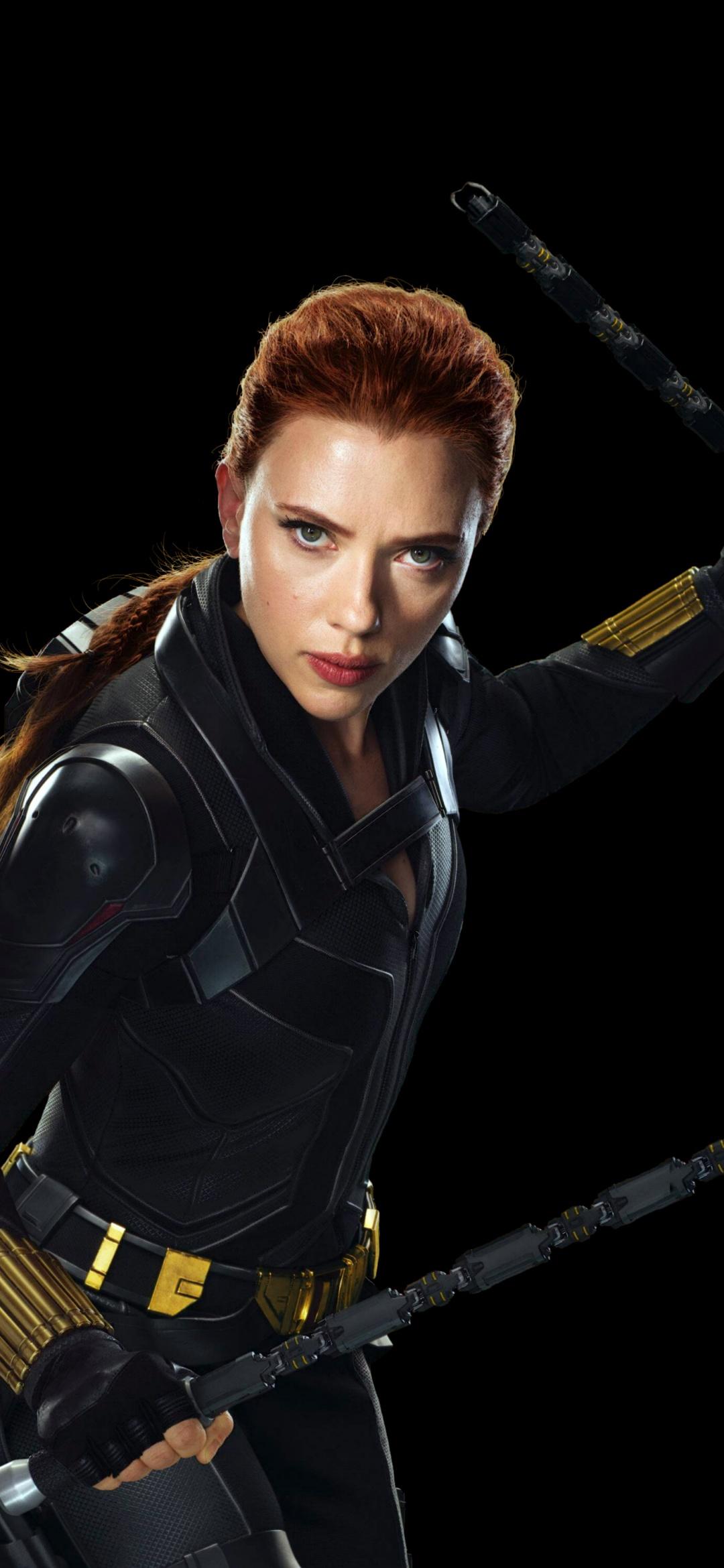 1080x2340 Black Widow Wallpaper 4K, Scarlett Johansson, Black Background, Black Dark