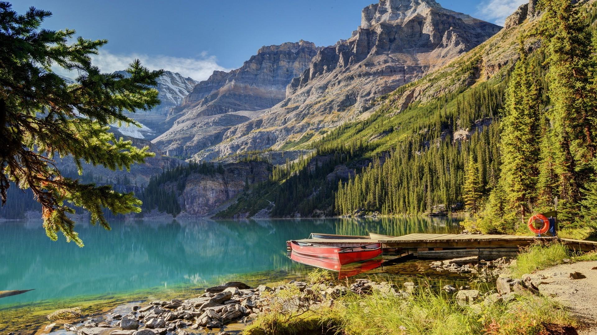 1920x1080 lake, Boat, Mountains, Landscape, Water, Trees Wallpaper HD / Desktop and Mobile Background