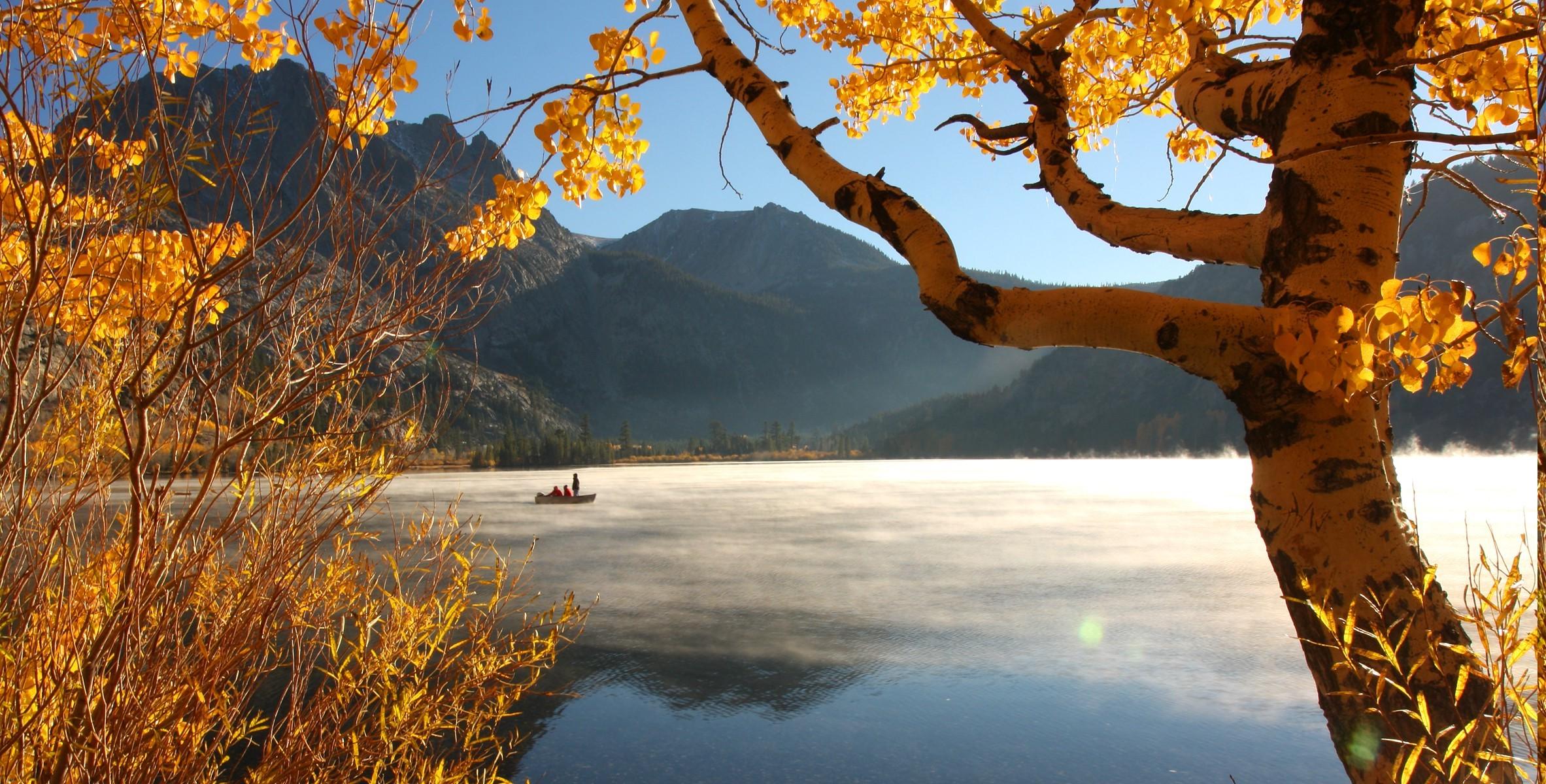2365x1200 fall lake mountain nature forest trees landscape HD wallpaper, Background