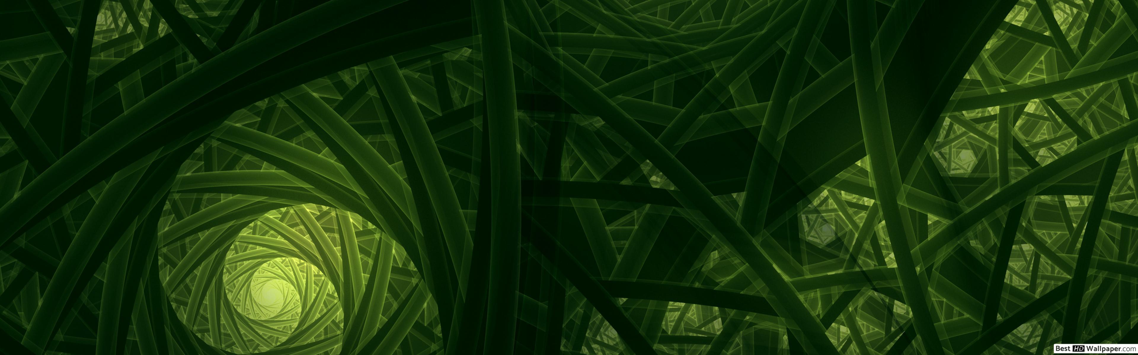 3840x1200 Green stem fractals HD wallpaper download