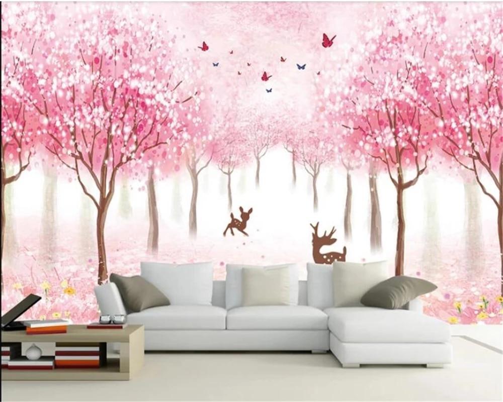 1000x800 beibehang wallpaper 3D Pink wallpaper cherry blossom butterfly 3D wallpaper living room TV background wallpaper 3D on the wall. Wallpaper