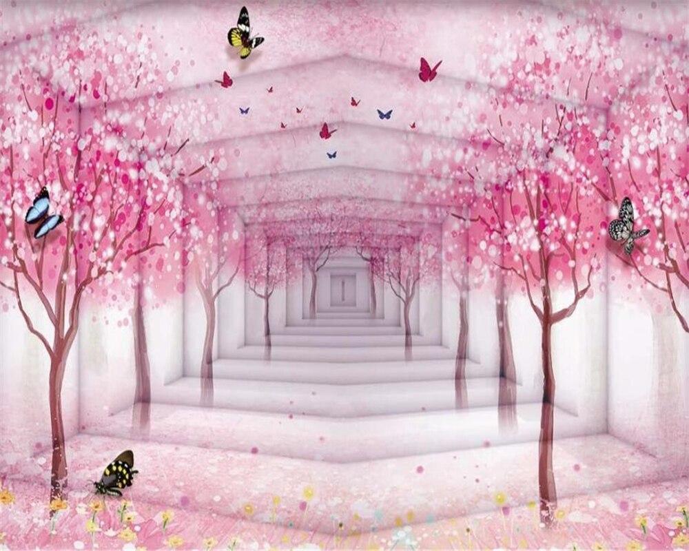 1000x800 beibehang Custom Wallpaper Mural Large Wall Painting 3D Peach Blossom Butterfly Pink Cherry Blossom Children's room 3D Wallpaper. Wallpaper