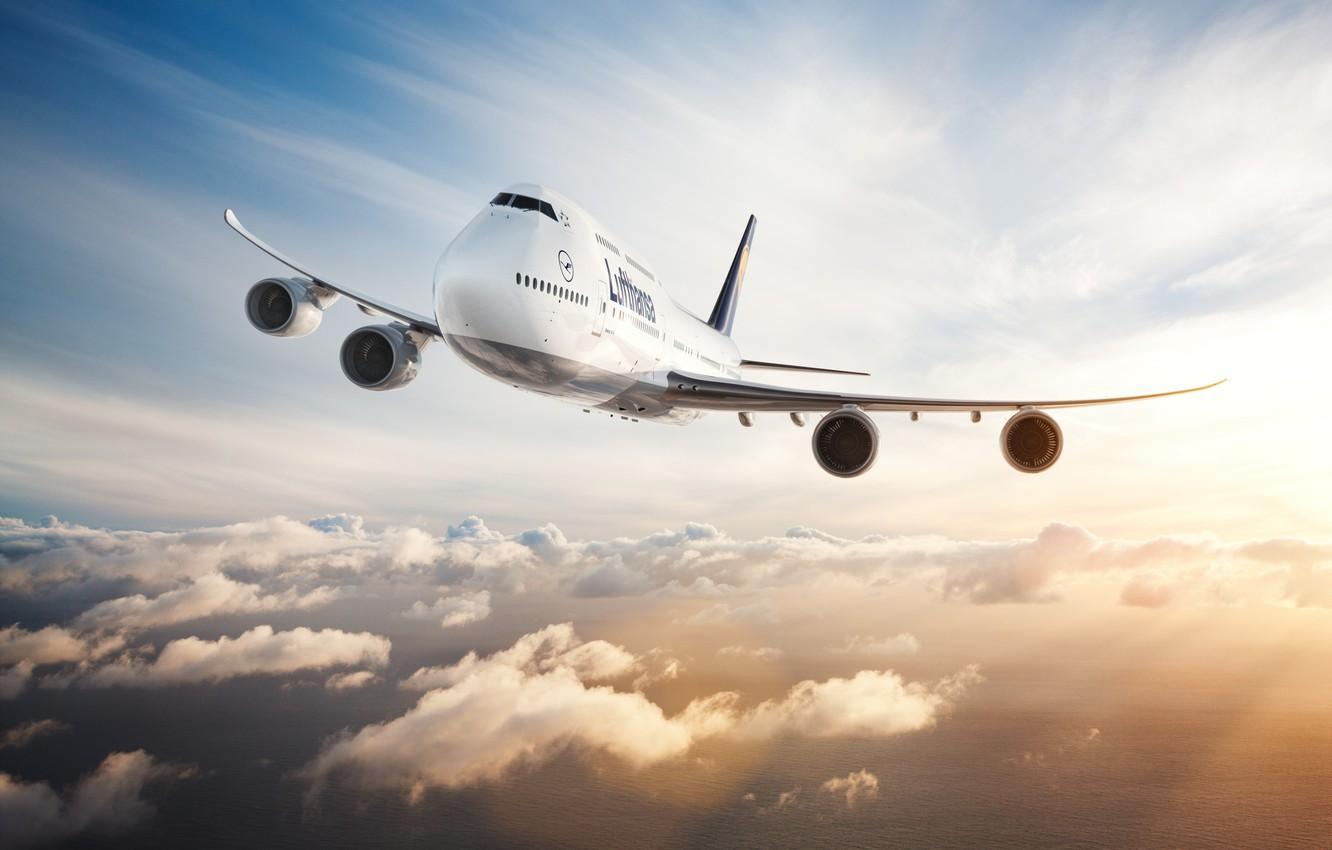 1332x850 Wallpaper Clouds, The plane, Liner, Flight, Board, Wings, Boeing, Engines, Lufthansa, Boeing Boeing 747- Deutsche Lufthansa AG image for desktop, section авиация