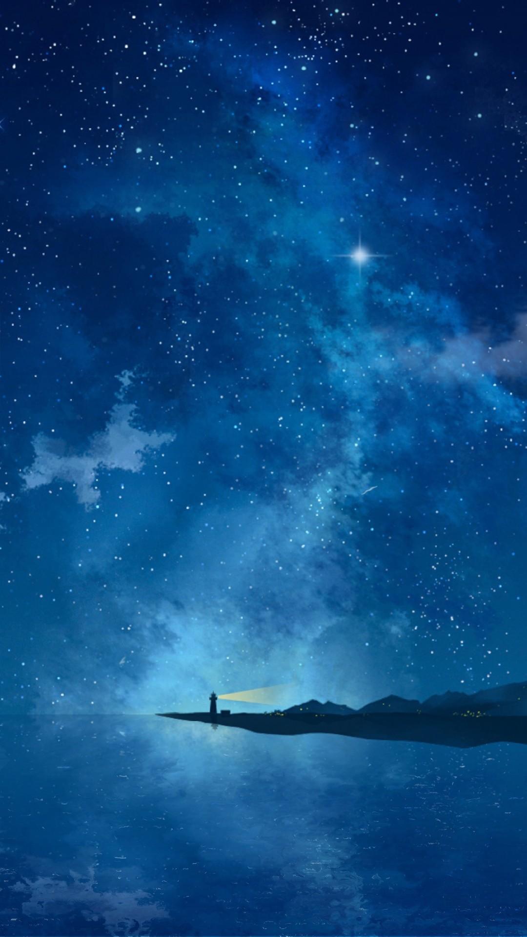 Anime Art Night Sky Scenery Wallpaper iPhone Phone 4K #1400f