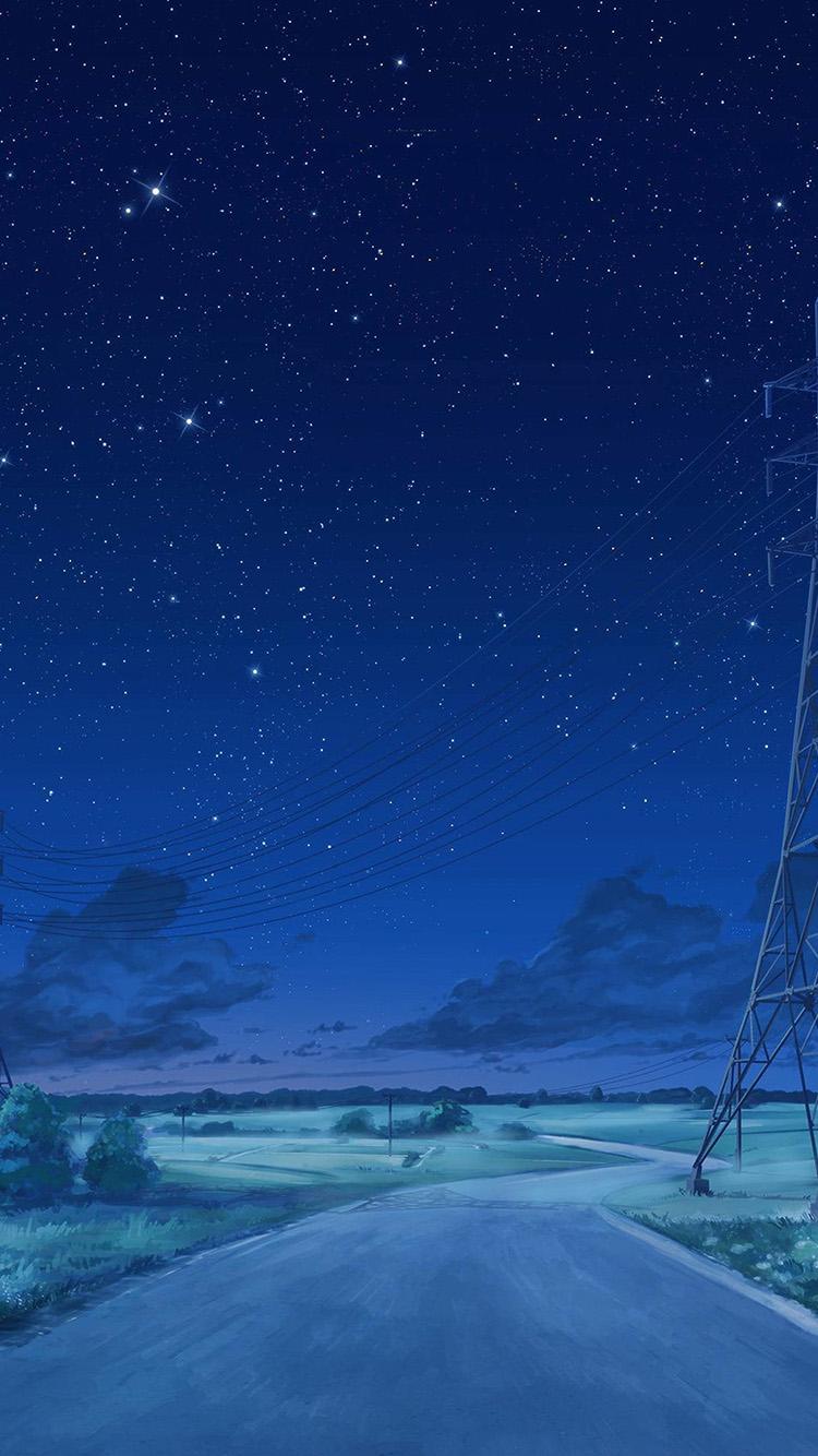 750x1334 Arseniy Chebynkin Night Sky Star Blue Illustration Art Anime Wallpaper