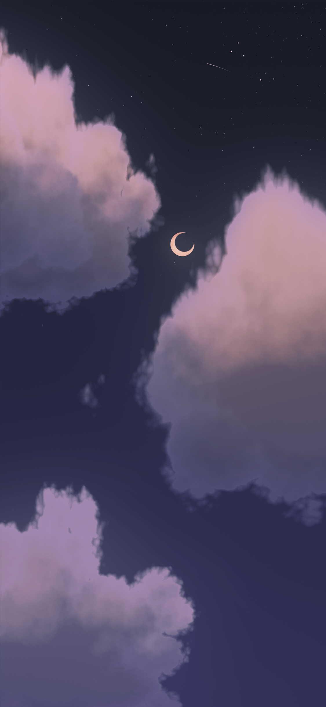 1125x2436 Fantasy cloud iPhone wallpaper from sunset to moonrise