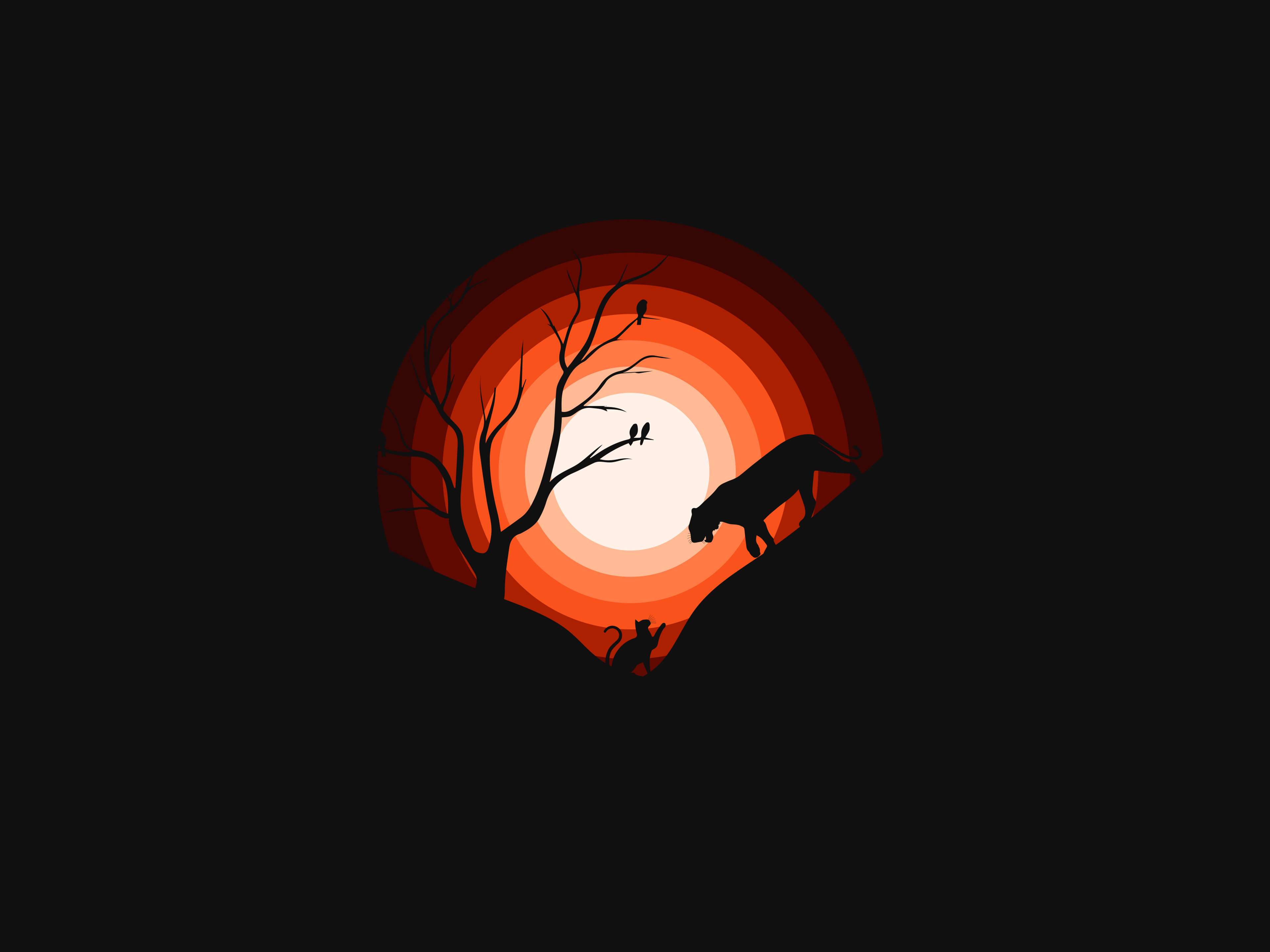 3840x2880 Jaguar Wallpaper 4K, Cat, Sun, Silhouette, Black background, Orange, Black/ Dark