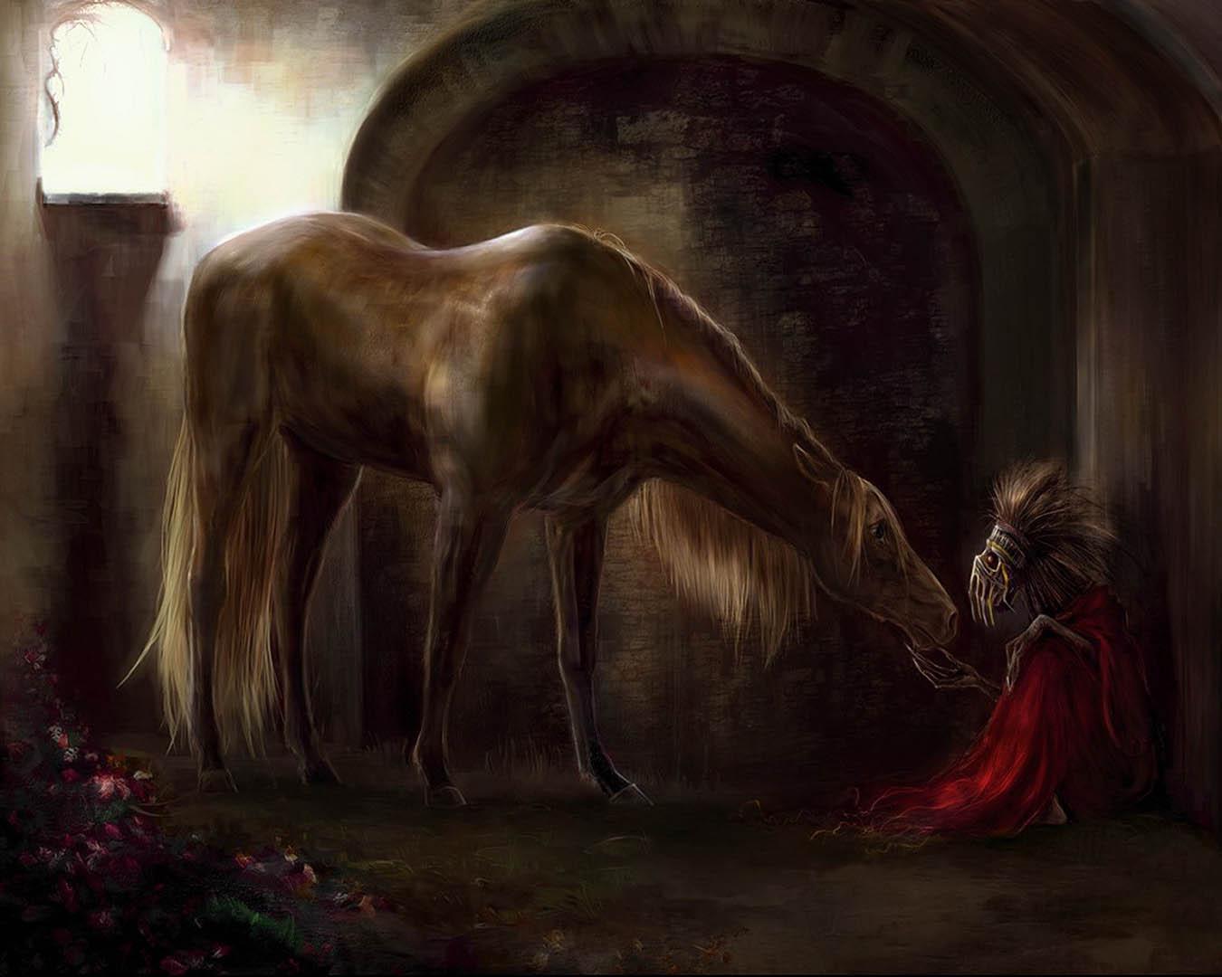 1350x1080 Horse And Demon