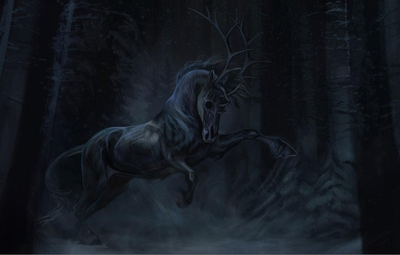 1332x850 Wallpaper darkness, horse, black, skull, the demon, horns, art, aivoree image for desktop, section фантастика