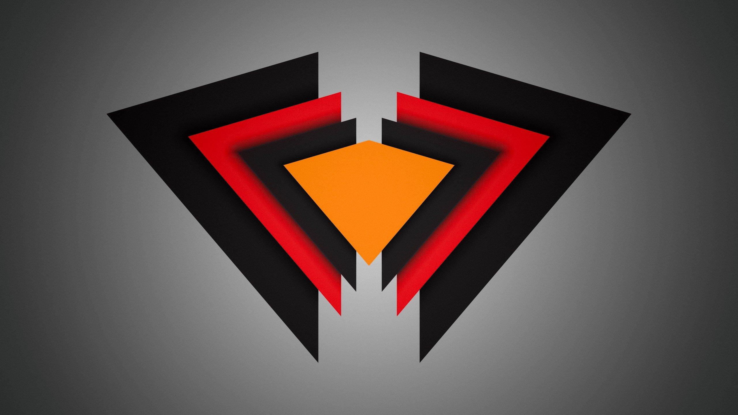 2560x1440 triangle material minimal red black orange vignette wallpaper. Mocah HD Wallpaper