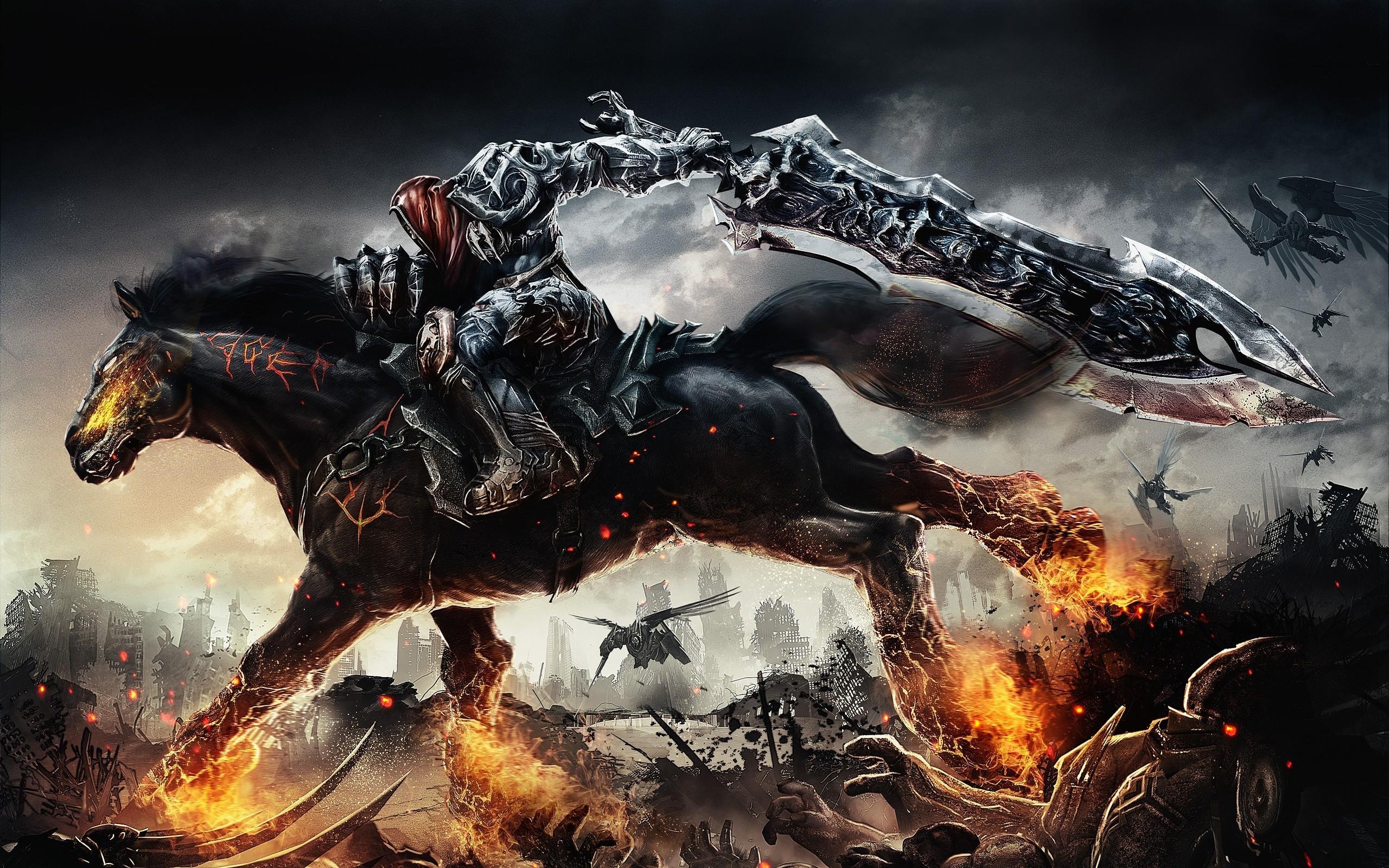 2560x1600 fantasy art sword demon fire hell apocalyptic darksiders horse video games war arthas invincible wallpaper. Mocah HD Wallpaper