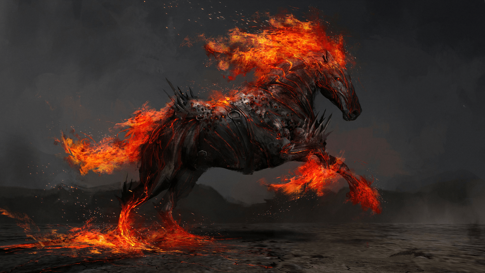 1600x900 Fire Horse Wallpaper HD