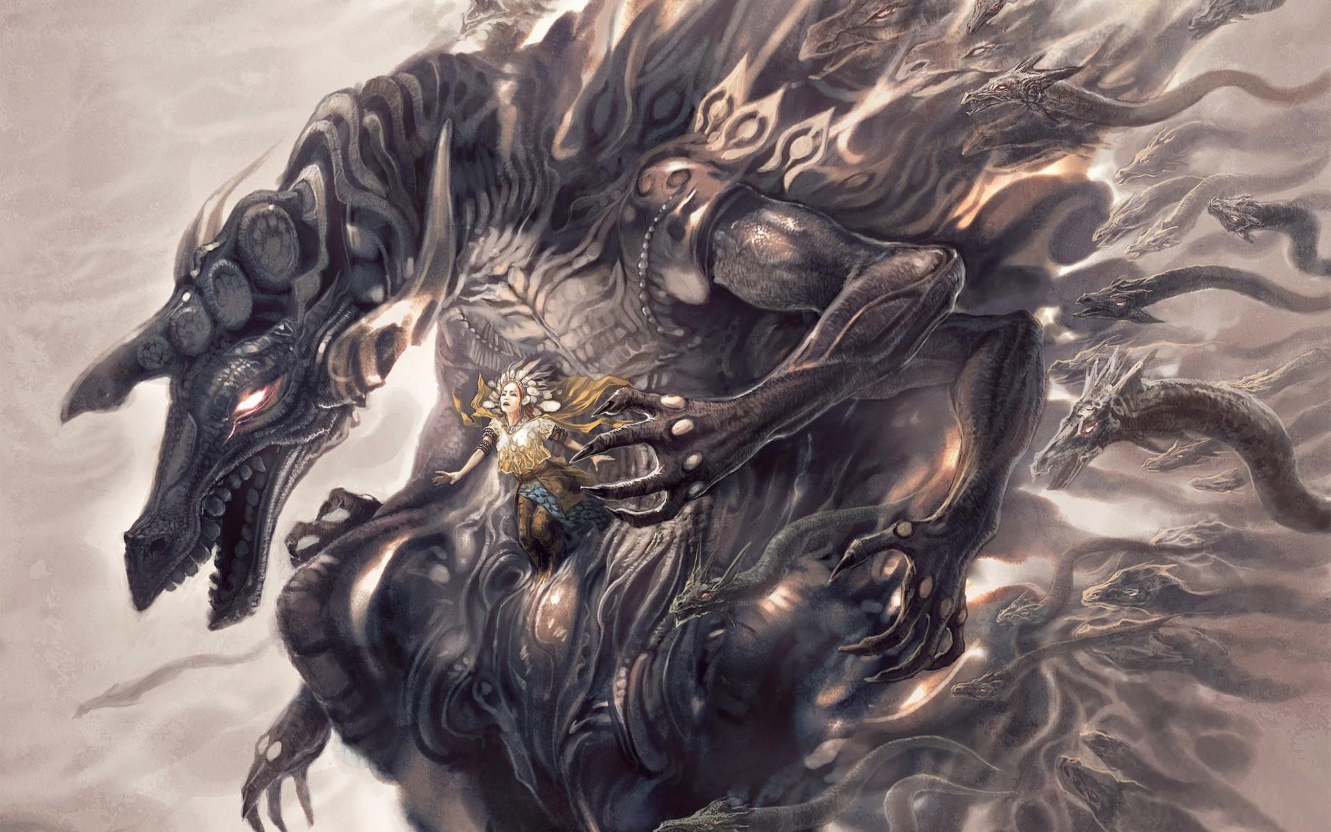 1920x1200 artwork, Fantasy Art, Horse, Demon, Digital Art, Concept Art, Women Wallpaper HD / Desktop and Mobile Background