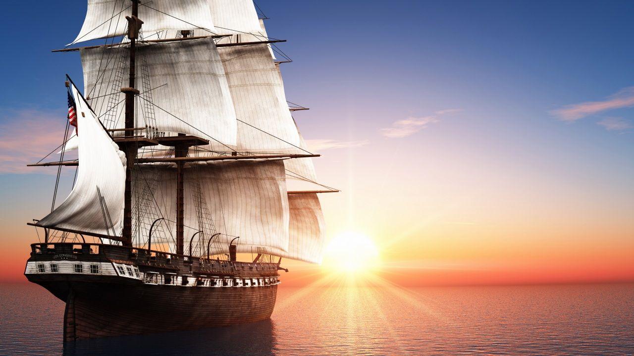 1280x719 Wallpaper Ships Sailing Sea Sunrises and sunsets Sun 3D Graphics, free desktop photo 383752. Old sailing ships, Sailing ships, New wallpaper hd