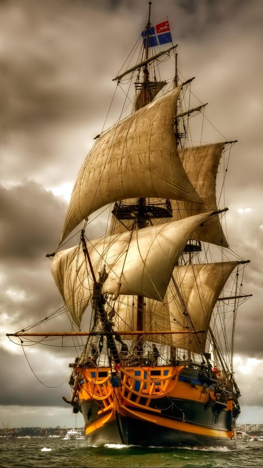 1080x1920 Ship With Sails Mobile Wallpaper
