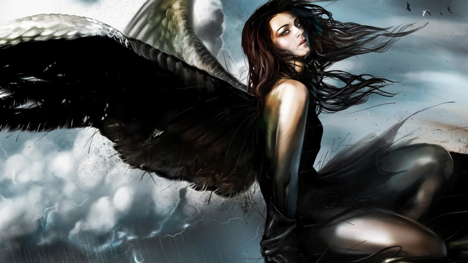 1920x1080 Wallpaper Fantasy Angel, Girl, Black Wings Angel Woman Art HD Wallpaper