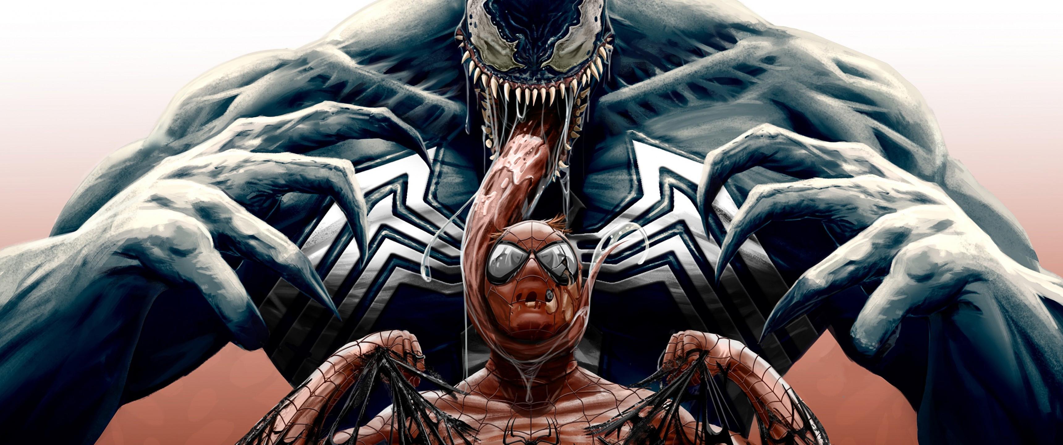 3440x1440 Download 3440x1440 Spiderman, Venom, Monster, Artwork Wallpaper