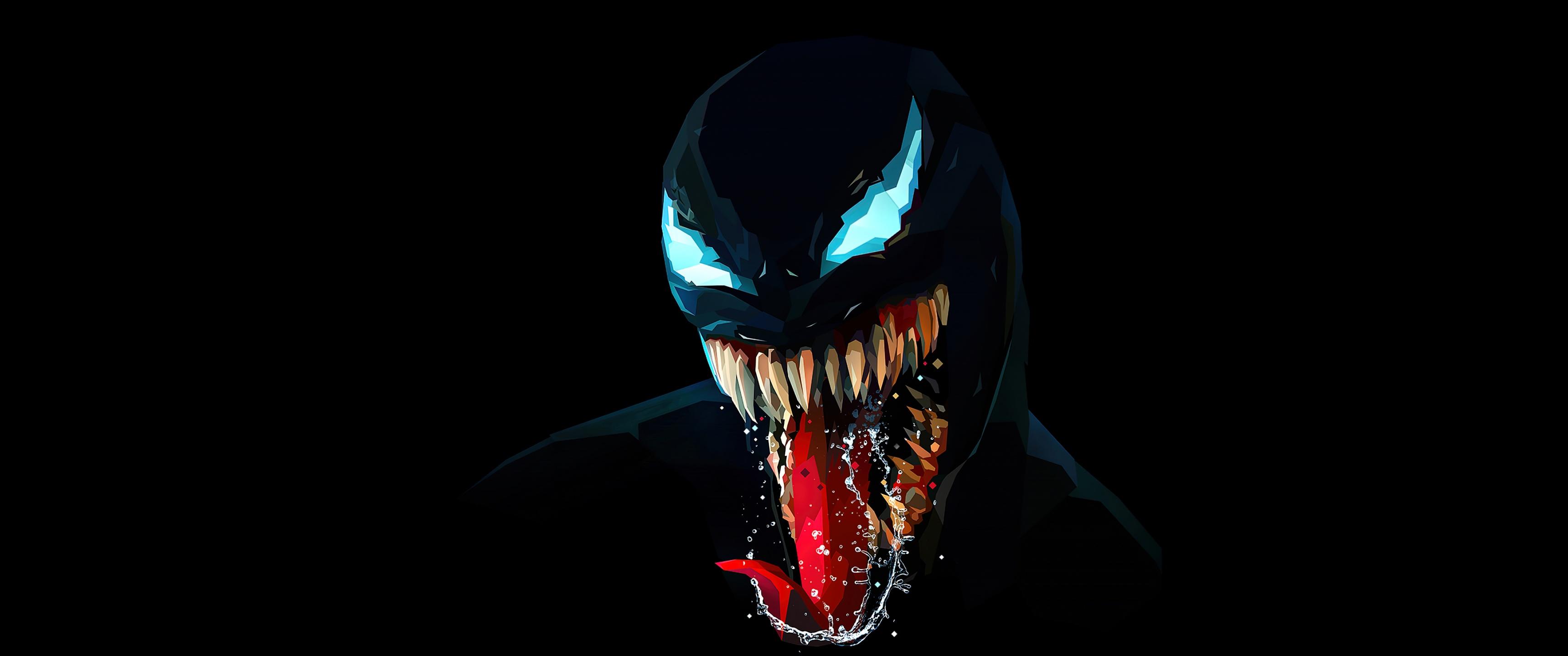 3440x1440 Venom Wallpaper 4K, Low poly, AMOLED, Black background, Graphics CGI