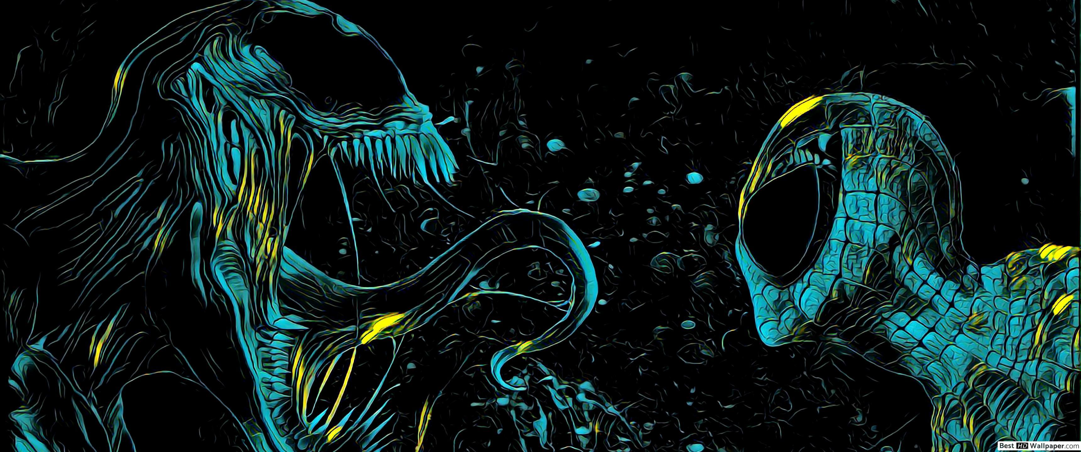 3440x1440 Venom vs Spiderman HD wallpaper download