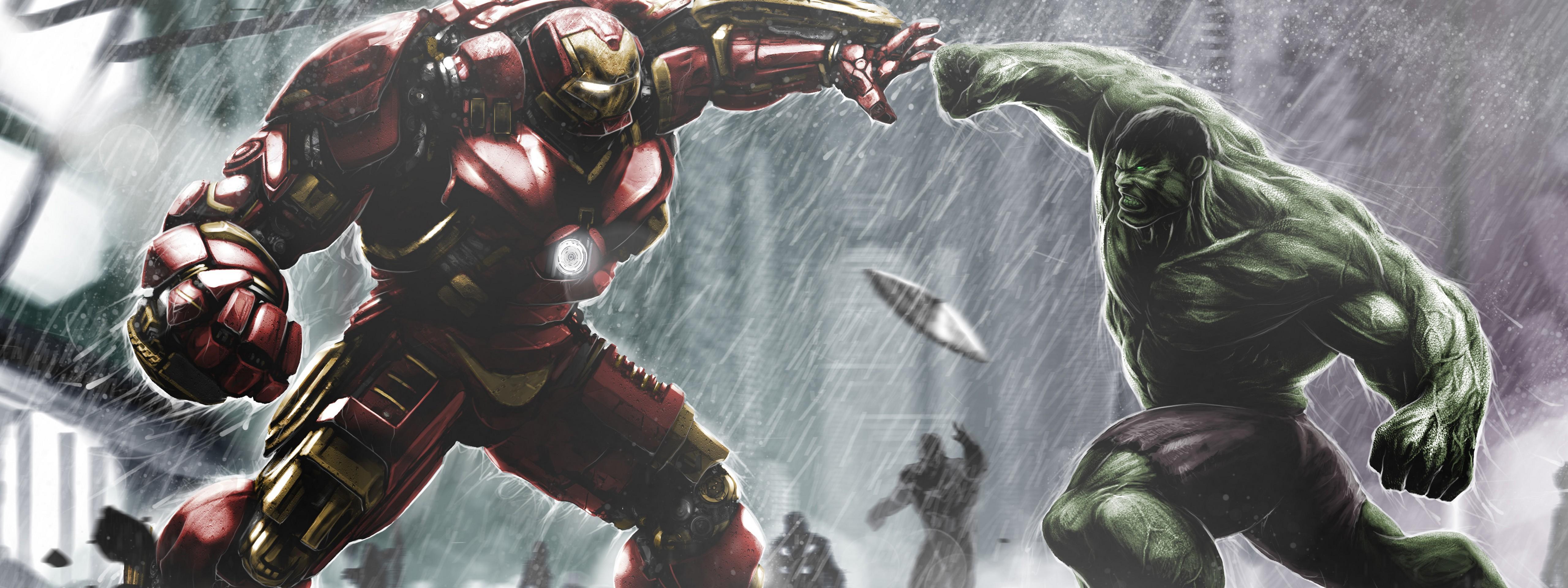 5120x1920 Hulk Vs Hulkbuster Wallpaper