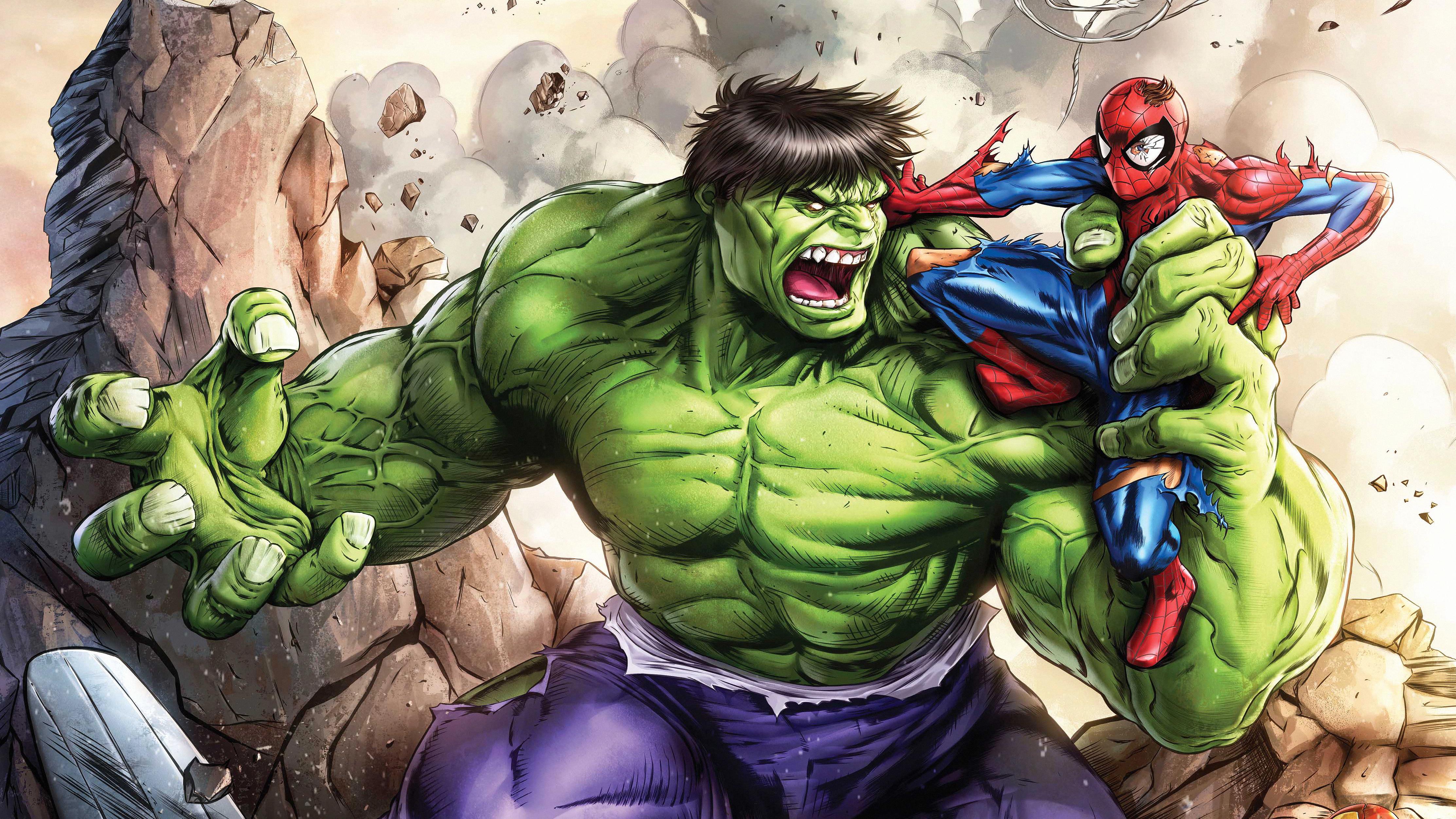 4450x2503 Wallpaper 4k Hulk Vs Spiderman Artwork 4k Wallpaper