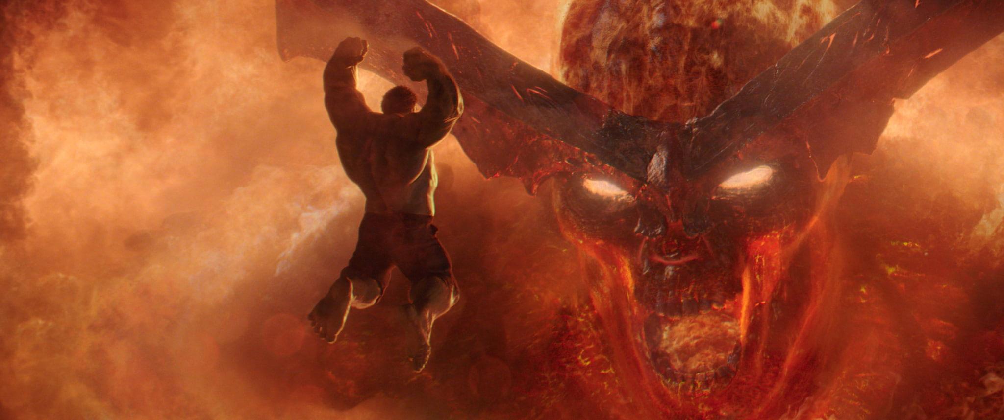 2048x858 Wallpaper Thor Ragnarok, Hulk, Jumping, Surtur, Fire • Wallpaper For You