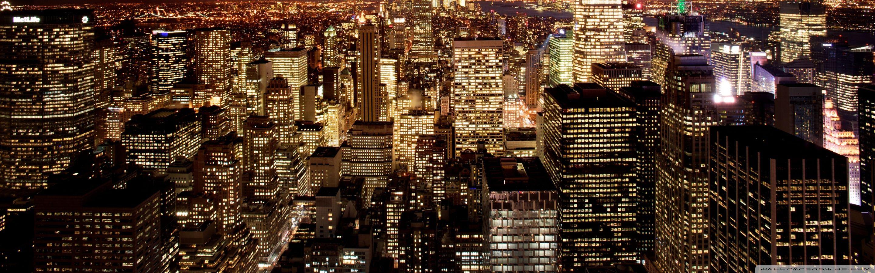 2880x900 New York City At Night Ultra HD Desktop Background Wallpaper for : Multi Display, Dual Monitor : Tablet
