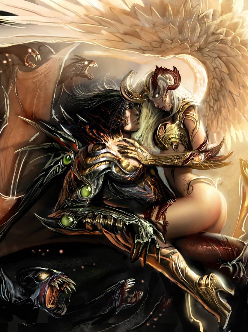 827x1104 Angel vs Demon Wallpaper