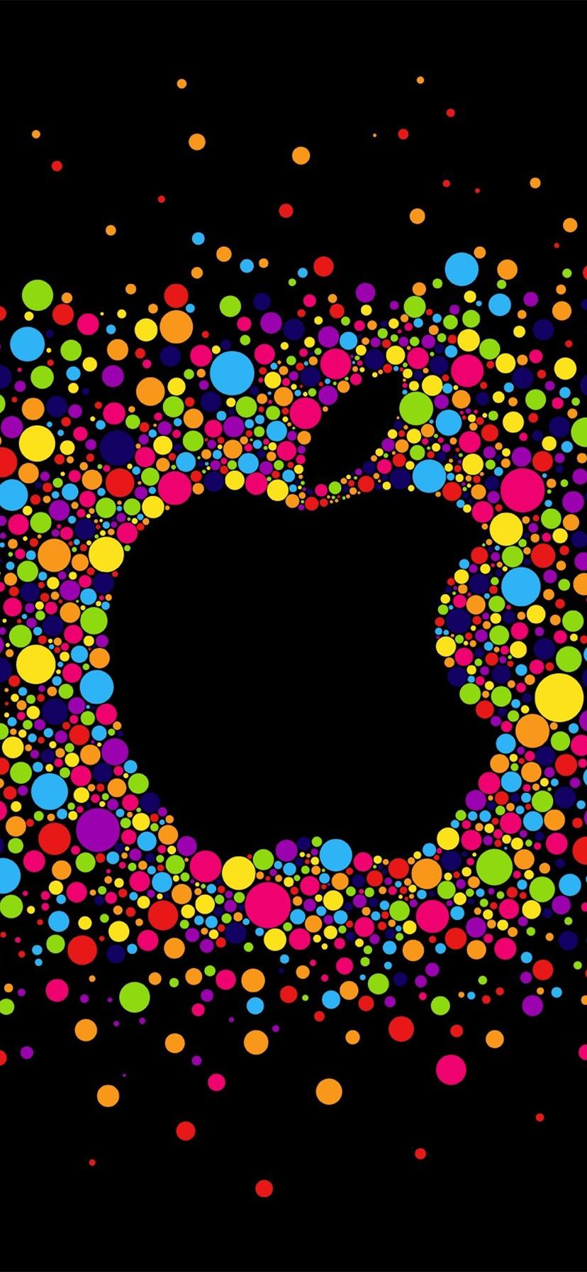 828x1792 Colorful Circles, Apple Logo, Black Background 828x1792 IPhone 11 XR Wallpaper, Background, Picture, Image
