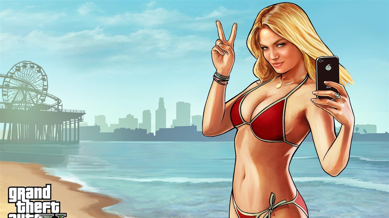 1366x768 Bikini Girl Grand Theft Auto V GTA 5 Game HD Wallpaper