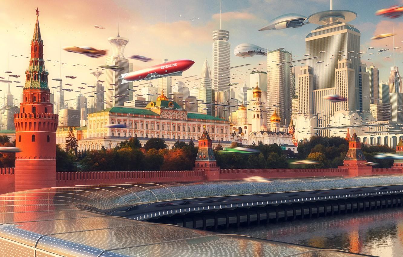1332x850 Wallpaper The city, Future, Skyscrapers, Moscow, City, The Kremlin, Russia, Art, Russia, Fiction, Moscow City, Evgeny Kazantsev, by Evgeny Kazantsev, Architectural Visualization, Legacy Mode image for desktop, section рендеринг