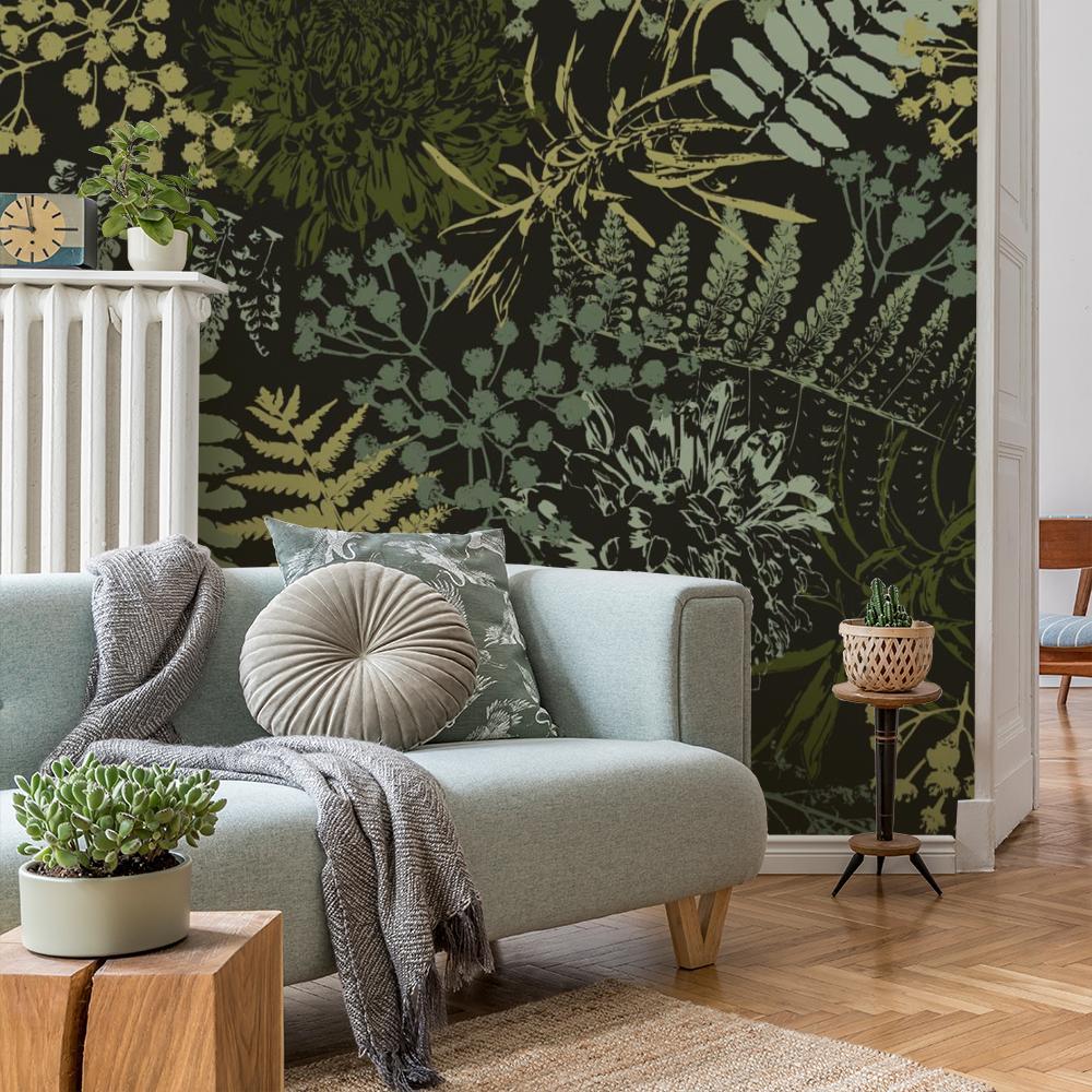 1000x1000 Dark Green Grunge Flora Wallpaper wallpaper by Wallvy. Worldwide shipping!