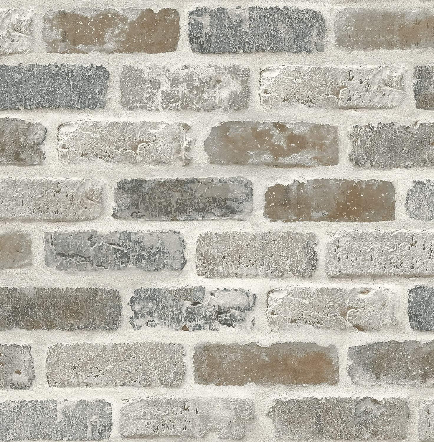 1473x1500 GW1003 Washed Faux Brick Wallpaper Peel & Stick White / Gray / Brown