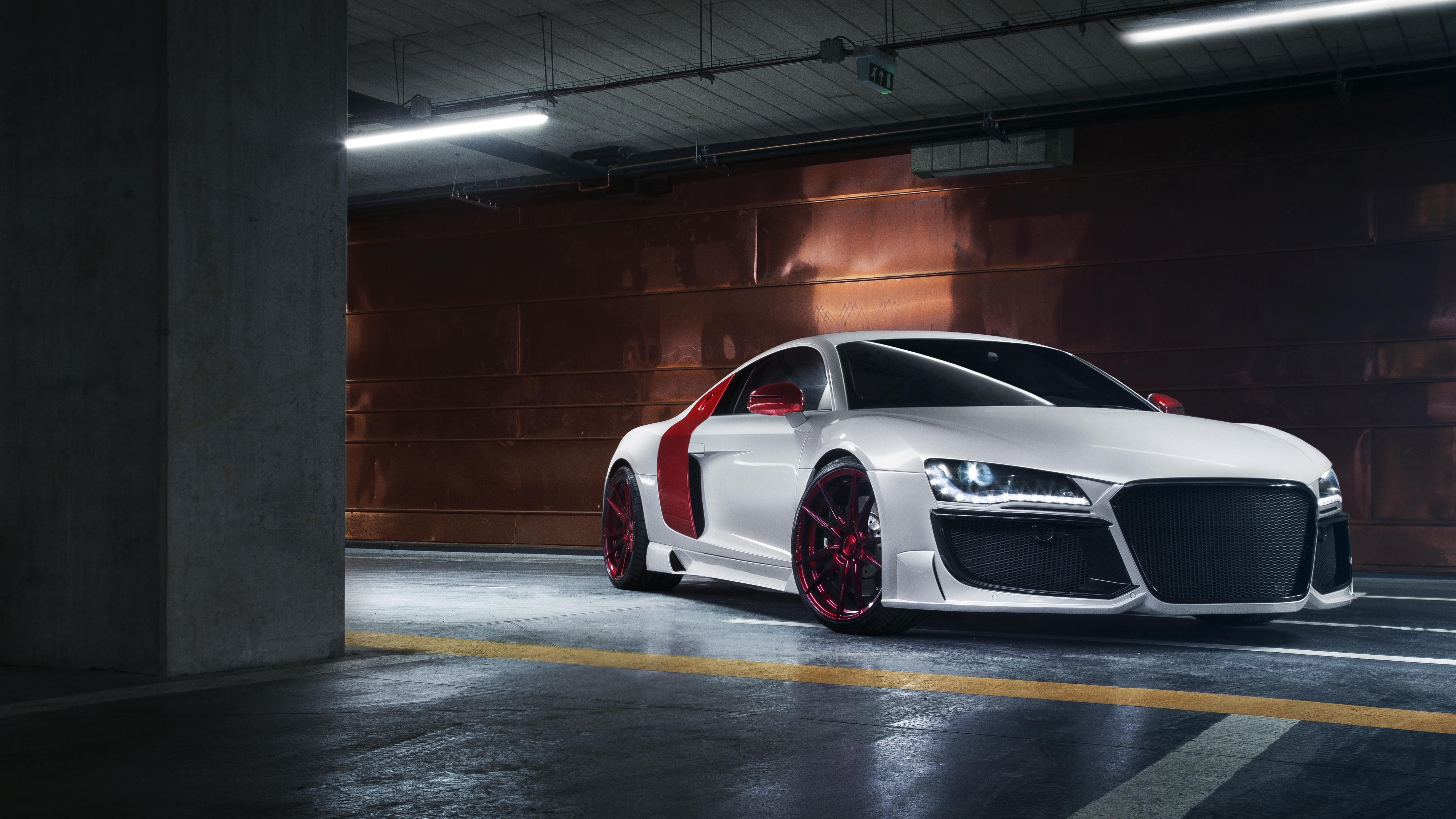 5120x2880 Download 5120x2880 Audi R Garage, Luxury Cars, White, Front View Wallpaper