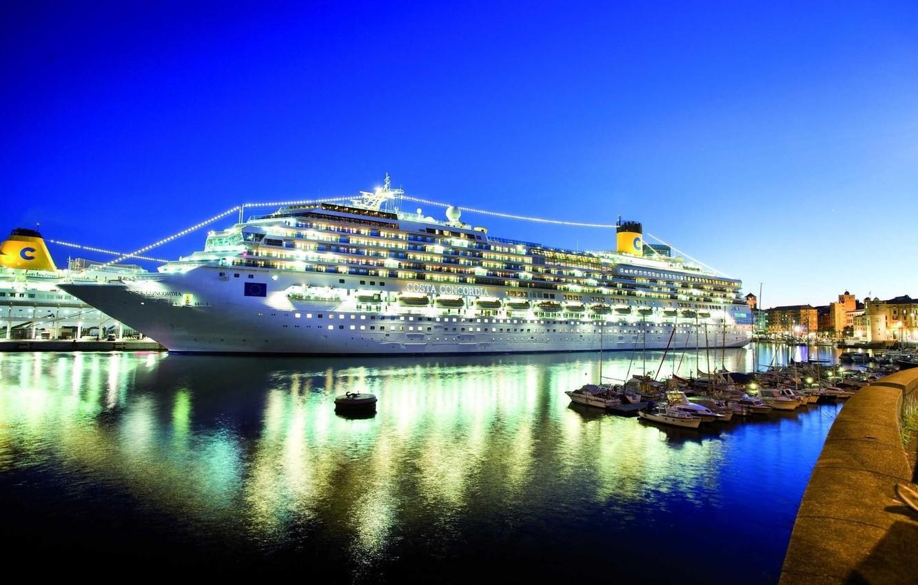 1332x850 Wallpaper night, port, luxury, The Costa Concordia, cruise ship, five star image for desktop, section другая техника