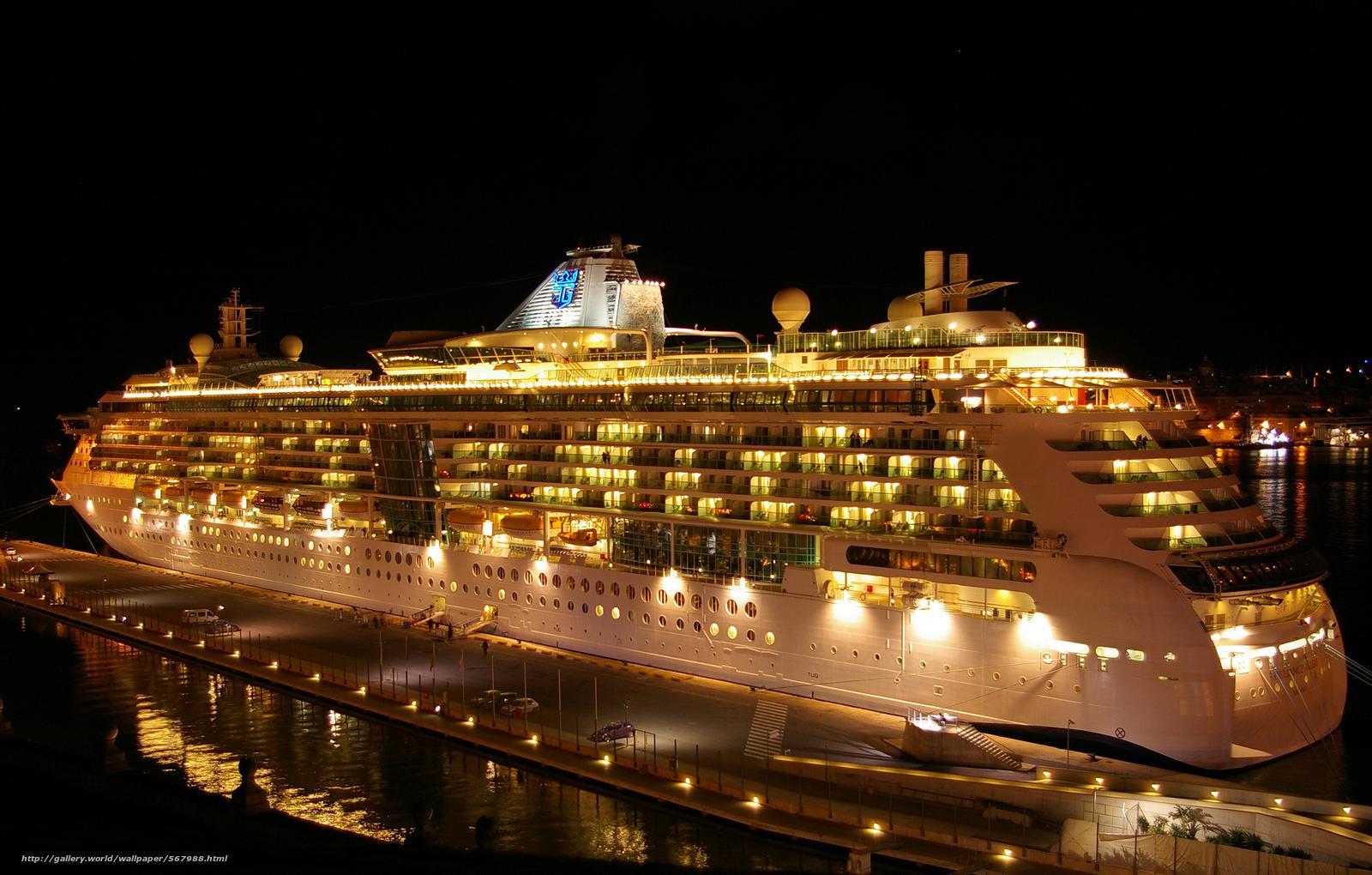 1600x1020 Download wallpaper Royal Caribbean cruise ship Brilliance Of The Seas in Grand Harbour, Malta, at night free desktop wallpaper in the resolution 2645x1687