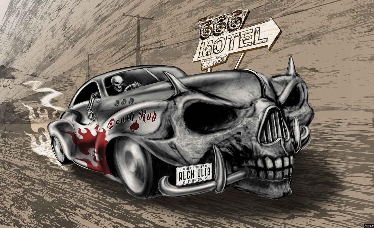 1300x794 Alchemy Death Hot Rod Car Skull Wallpaper Mural