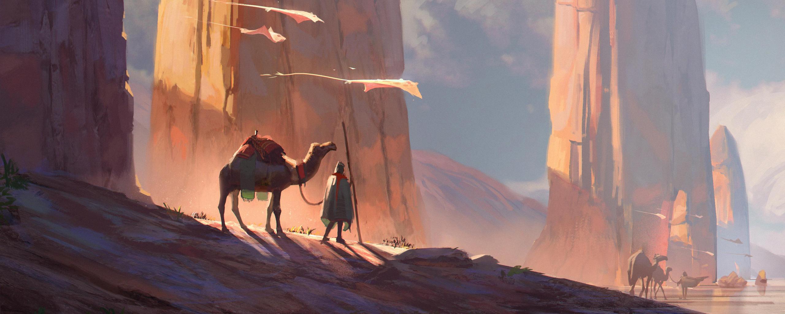 2560x1024 Digital Art Camel Desert 4k 2560x1024 Resolution HD 4k Wallpaper, Image, Background, Photo and Picture