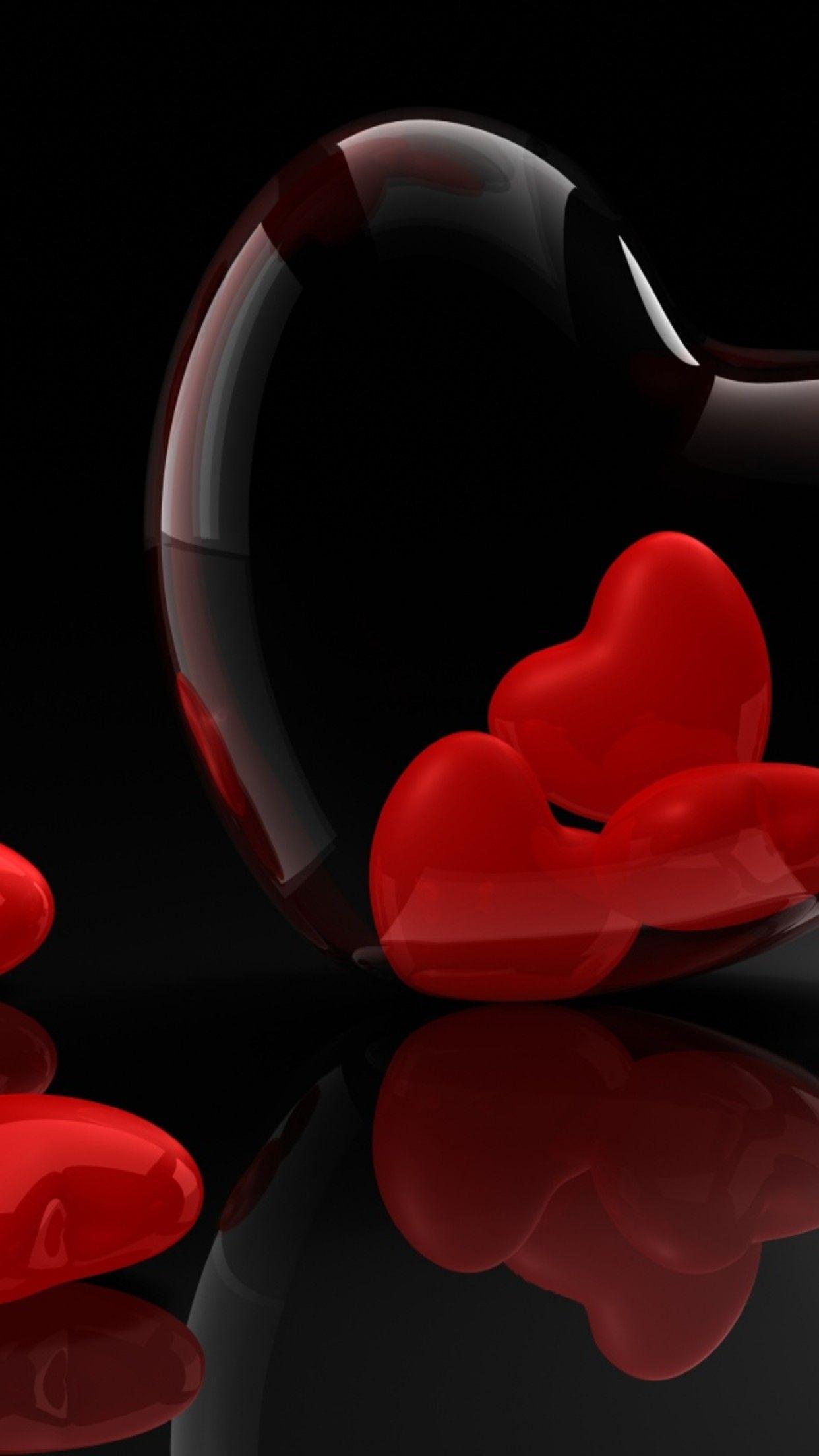 1242x2208 All Black Red Heart Wallpaper