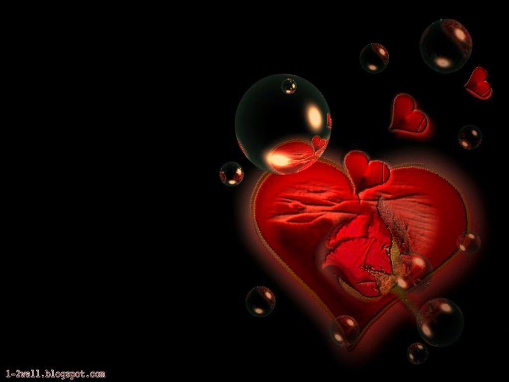 1024x768 All Black Red Heart Wallpaper