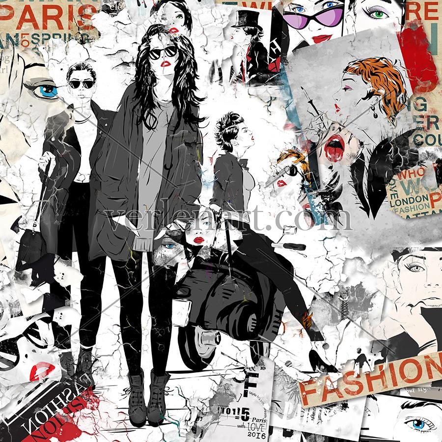 900x900 Fashion collage. Shop of fashion illustration, vintage, sketch, art