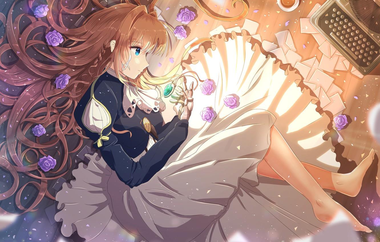 1332x850 Wallpaper girl, flowers, anime, art, Violet Evergarden image for desktop, section сёнэн