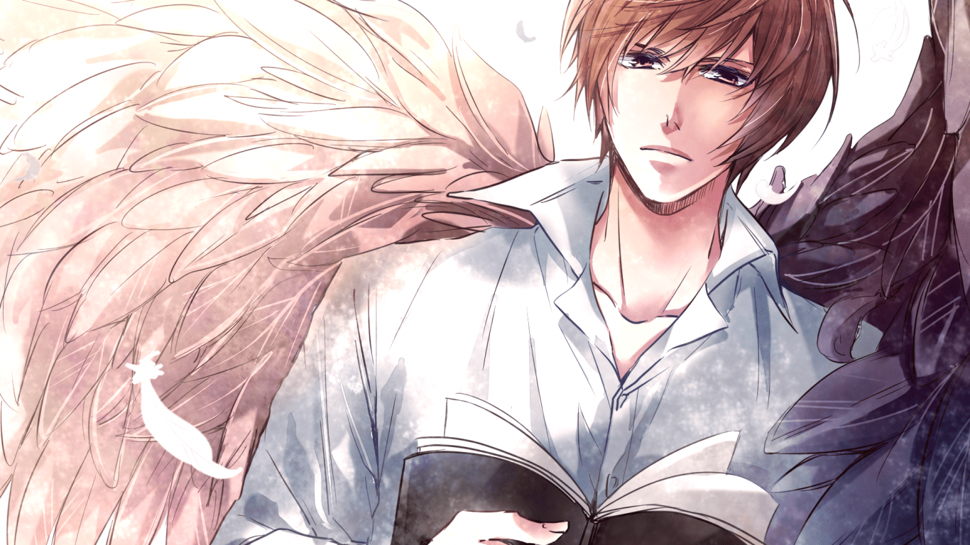 1366x768 Download 1366x768 Yagami Light, Death Note, Wings, Anime Boy Wallpaper for Laptop, Notebook
