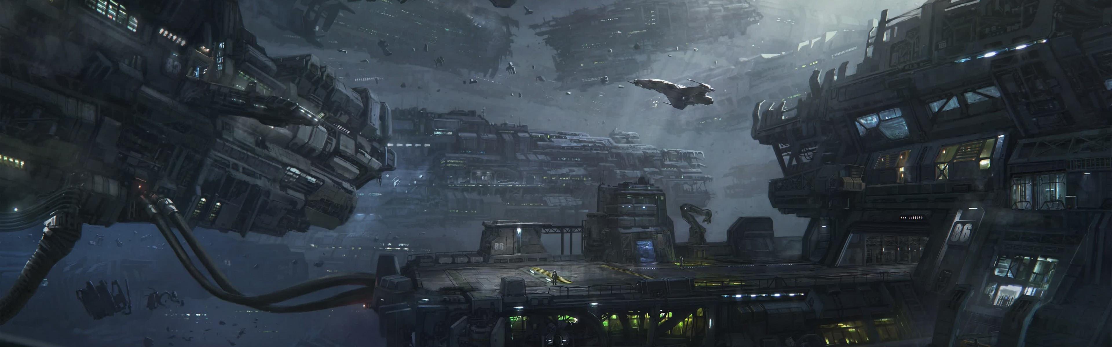 3840x1200 Download 3840x1200 Star Citizen, Space, Galaxy, Sci Fi, Spaceships, Artwork Wallpaper