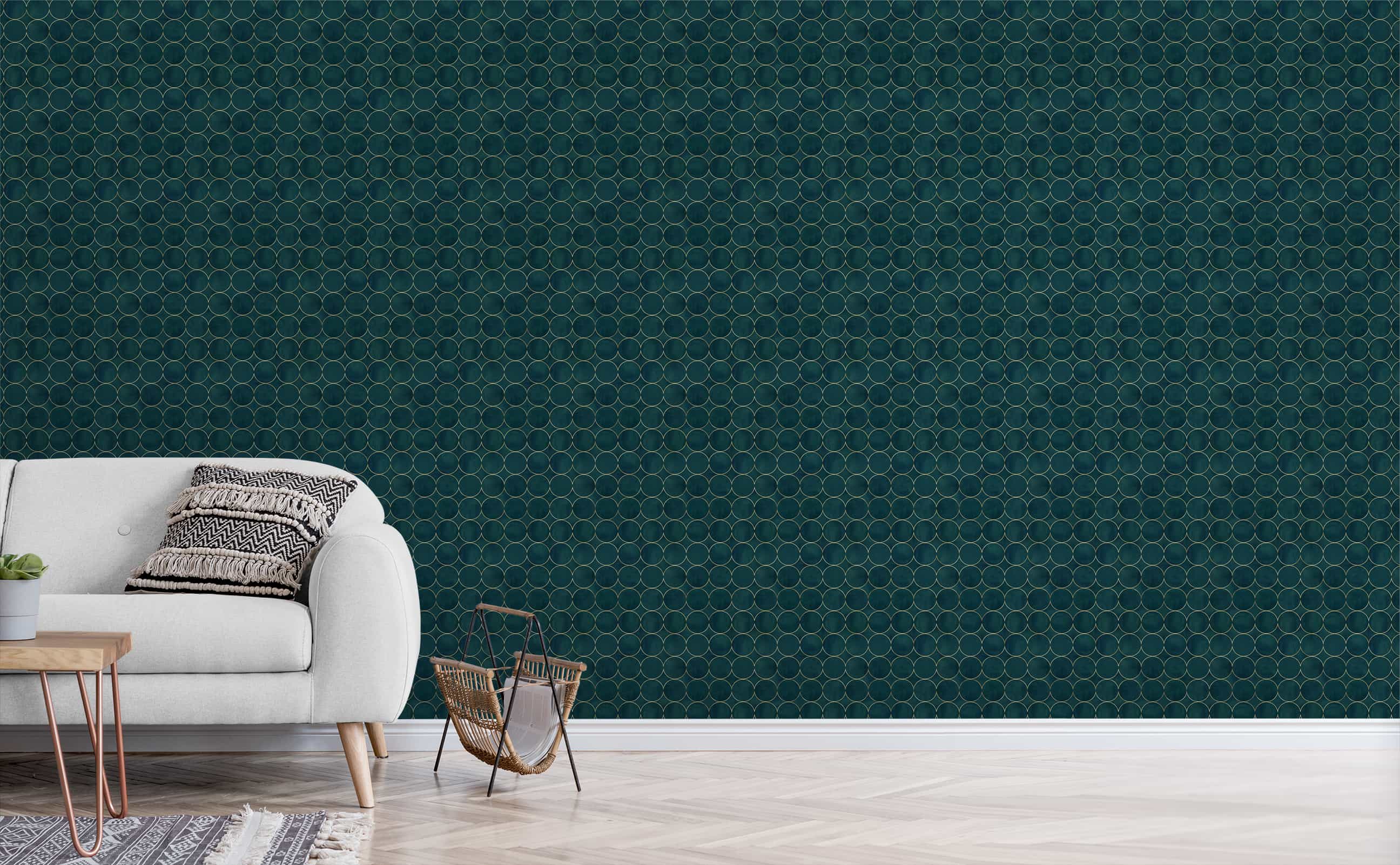 2592x1602 Dark Green and Teal Watercolor with Gold Bohemian Pattern Wallpaper for Walls