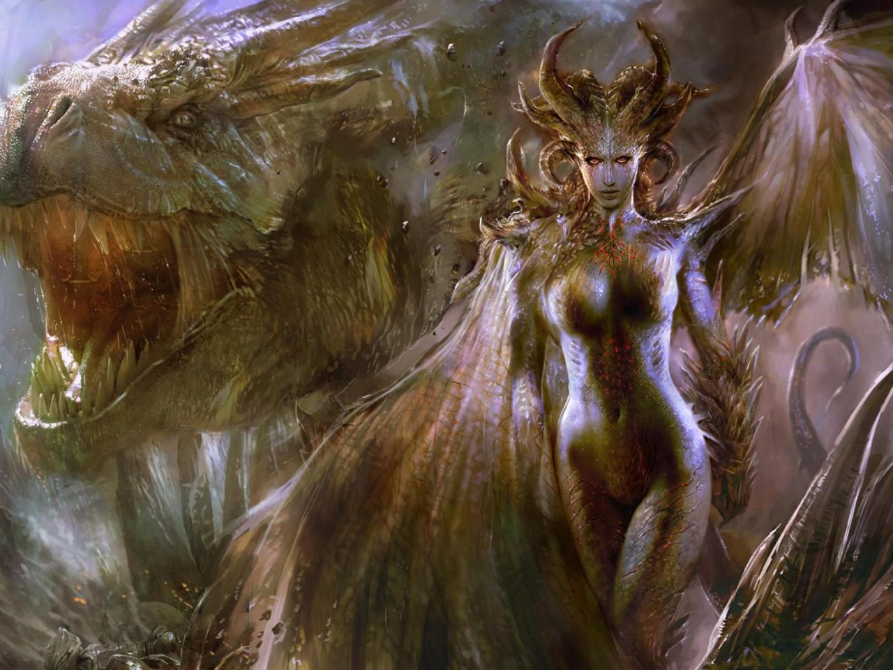 1280x960 Girl Dragon Queen Of Dragons Digital Art HD Wallpaper :