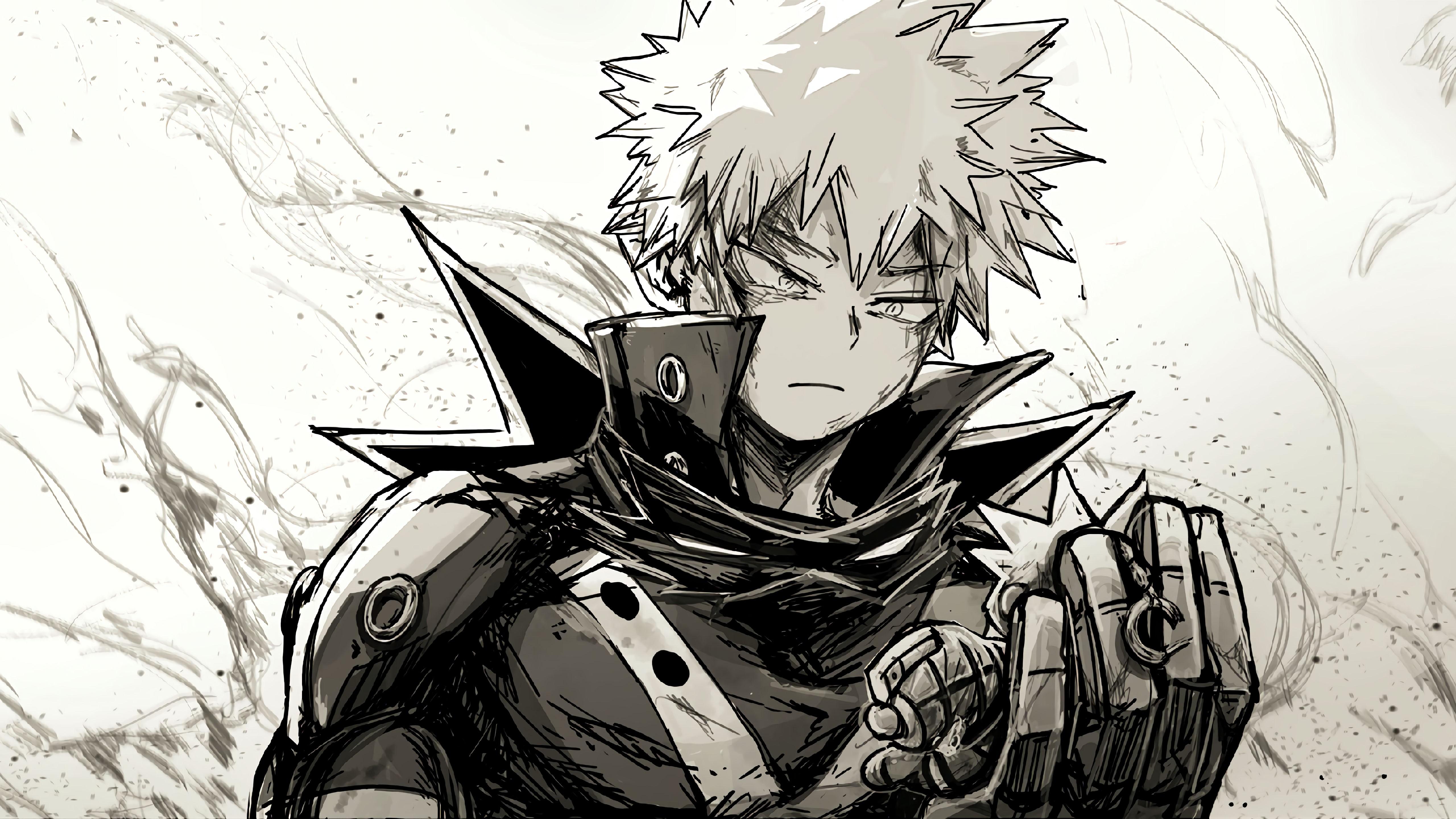 5120x2880 Black And White Of Boku no Hero Academia Katsuki Bakugou 4K 5K HD My Hero Academia Wallpaper