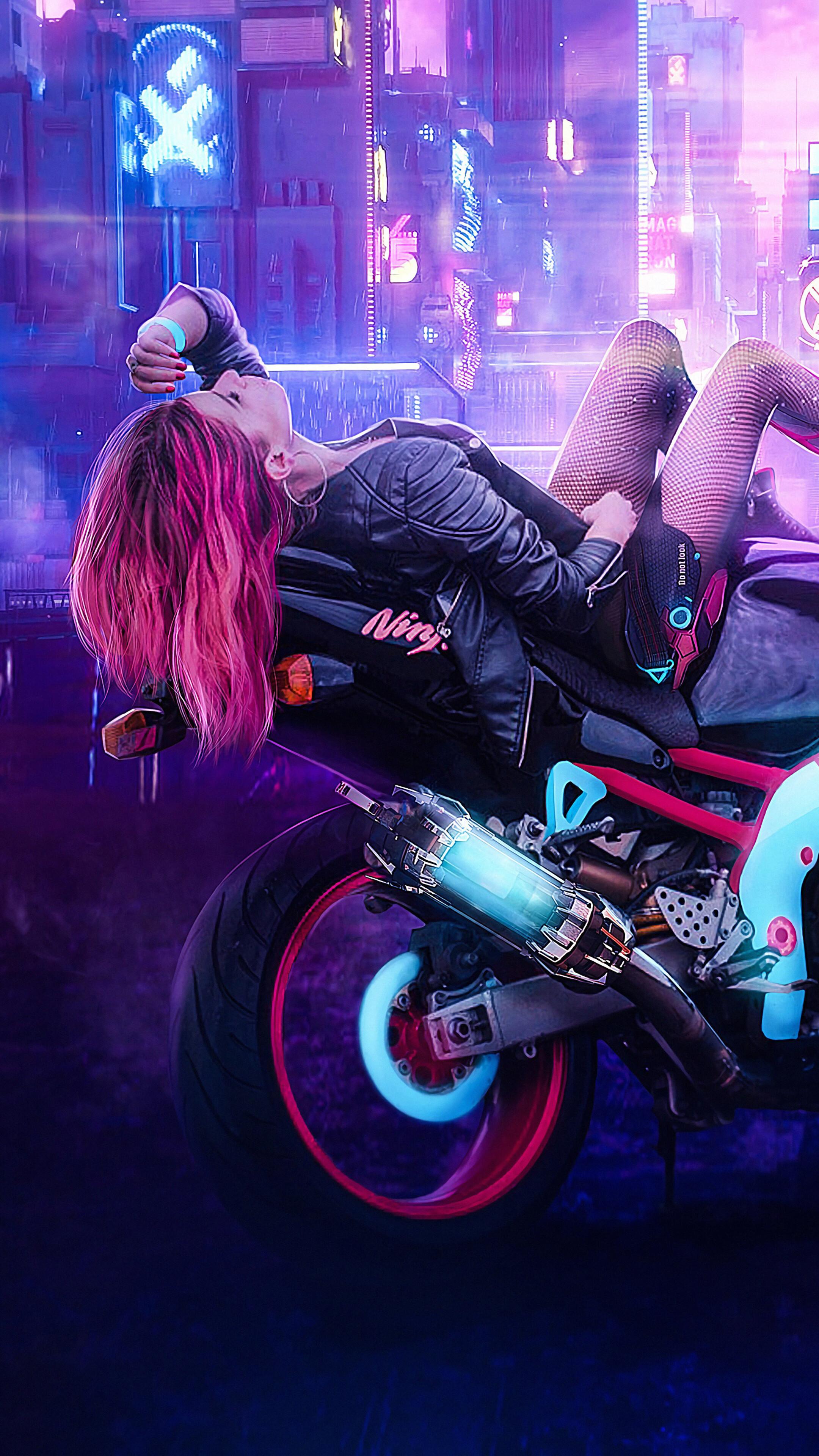 2160x3840 Cyberpunk, Girl, Motorcycle, 4K phone HD Wallpaper, Image, Background, Photo and Picture. Mocah HD Wallpaper